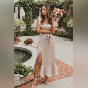 NWT Show Me Your MuMu Claire Midi Dress Show Me The Ring Satin Champagne Size XL